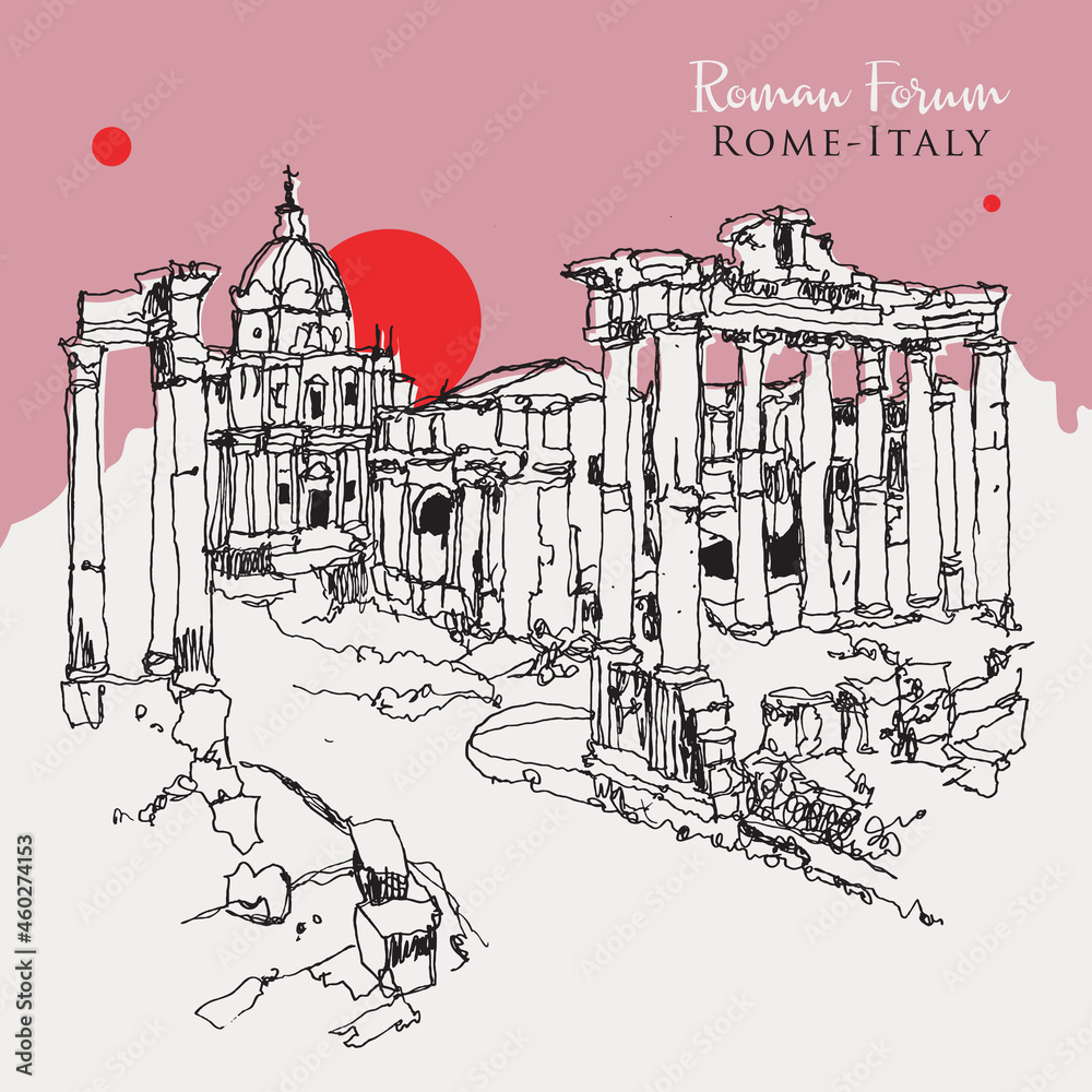 Obraz premium Drawing sketch illustration of the Roman Forum in Rome, Italy