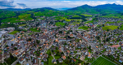 Aerial view around the city Appenzell in Switzerland on a overcast day in summer.  photo