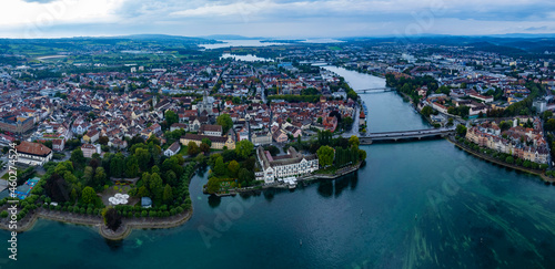 Aerial view of the city constance beside the lake Bodensee on a rainy day in summer. photo