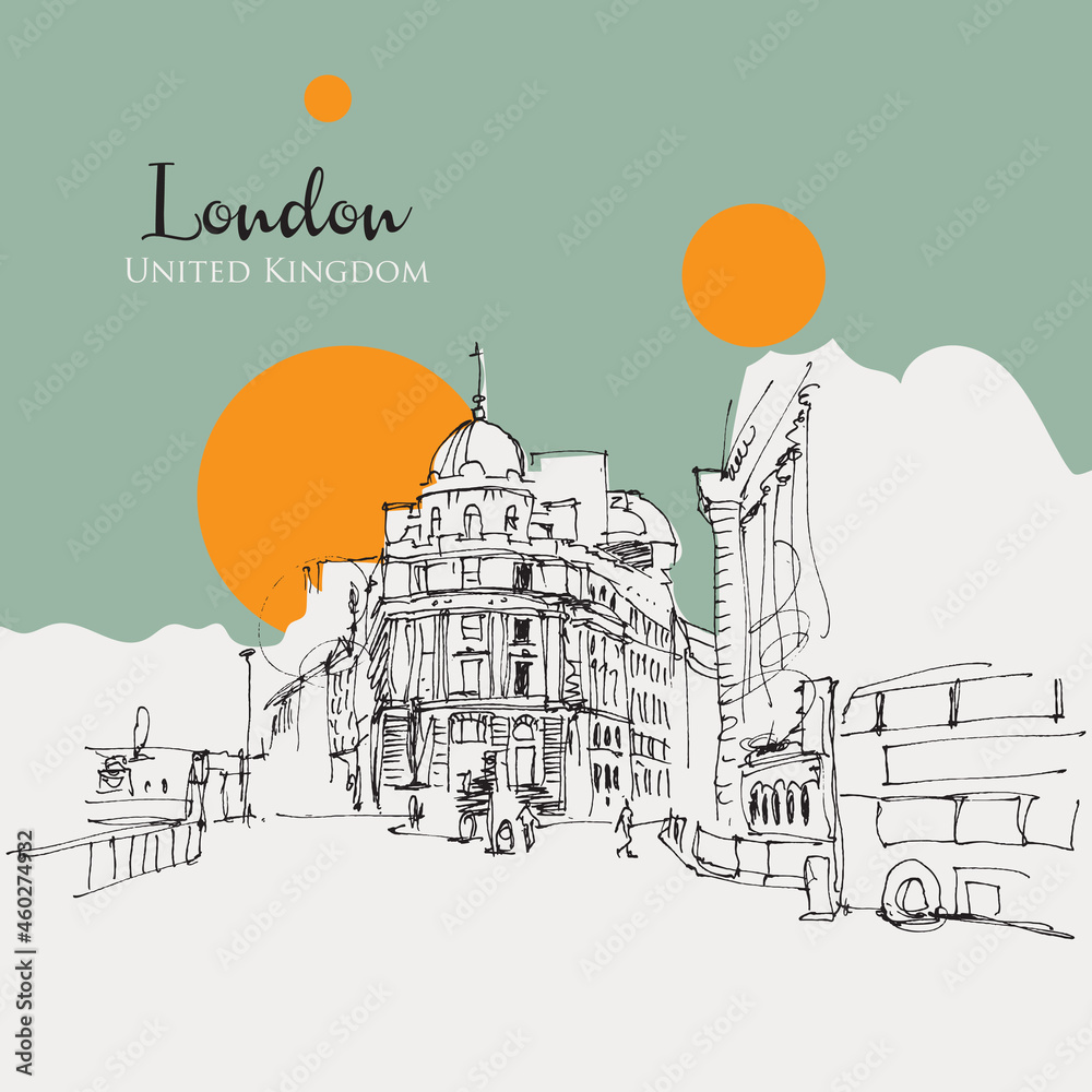 Obraz premium Drawing sketch illustration of Cornhill Lombard in London, UK