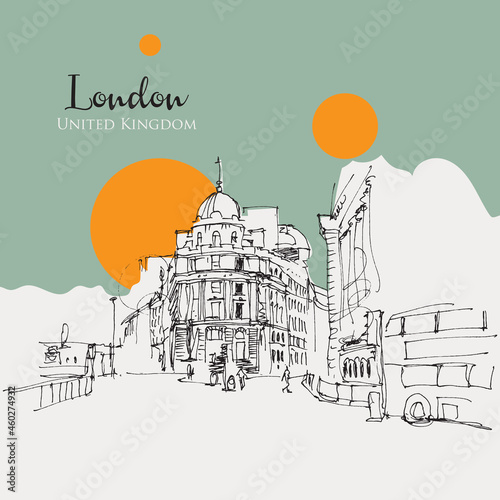 Drawing sketch illustration of Cornhill Lombard in London, UK photo