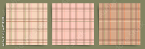  Tartan seamless pattern set. Vector classic autumn, winter tartan checkered patterns collection. Brown, beige and pink plaid tartan classic pattern for fabric, texture, background design. Square repe photo