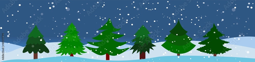 A set of Christmas trees in the snow