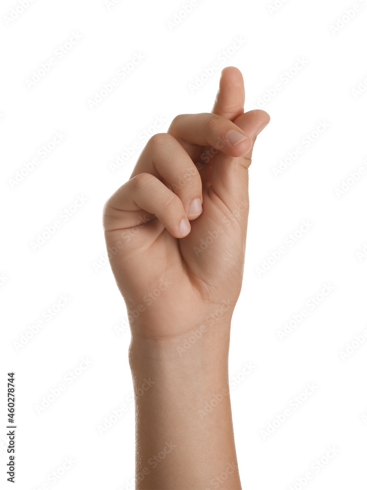 Teenage boy rubbing fingers on white background, closeup Teenage boy rubbing fingers on white background, closeup