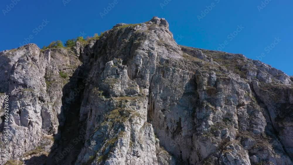 Shikhan Yuraktau - The remain of the reef of the ancient sea, composed of limestone . Indian summer in the floodplain of the Belaya River. Aerial view.