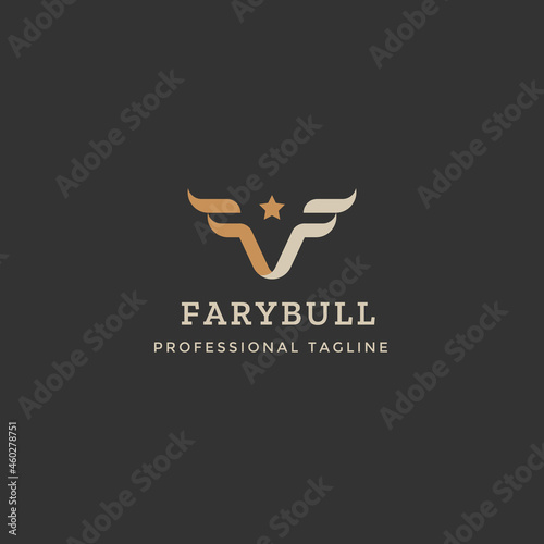 Double F Bull Logo, simple creative icon bull. concept Letter F and Head Bull 