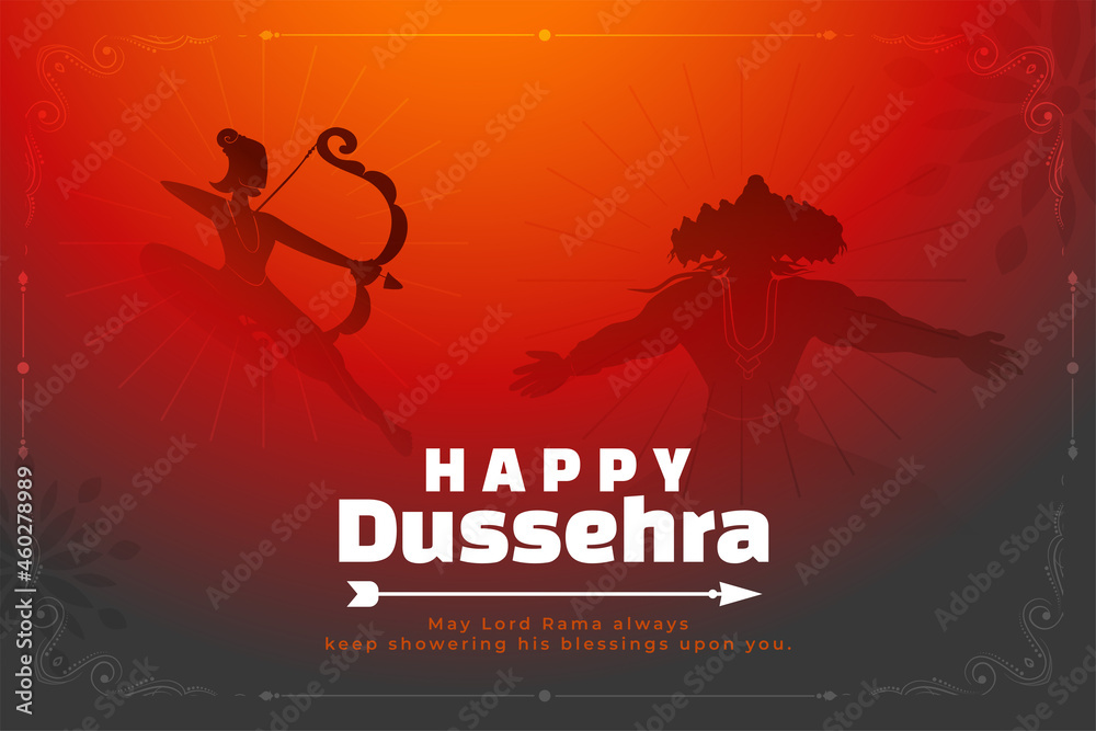happy dussehra background with lord rama killing raavan - obrazy, fototapety, plakaty 