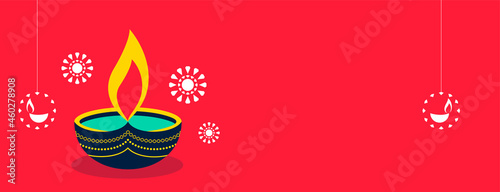 flat style happy diwali red banner