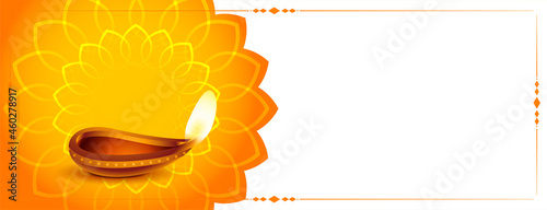 traditional happy diwali yellow decorative banner design