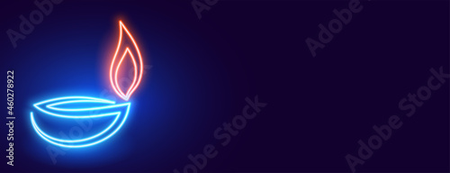 glowing neon diya diwali banner design