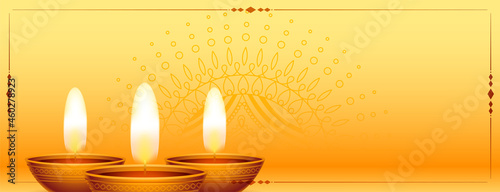 shiny realistic happy diwali decorative banner design