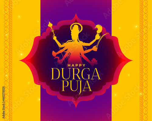 happy durga puja indian festival yellow card design