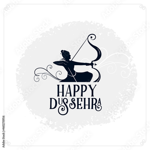 happy dussehra festival card with lord rama holding bow and arrow