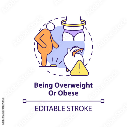 Being overweight and obese concept icon. Hypertension cause abstract idea thin line illustration. Belly fat. Gaining weight around waistline. Vector isolated outline color drawing. Editable stroke