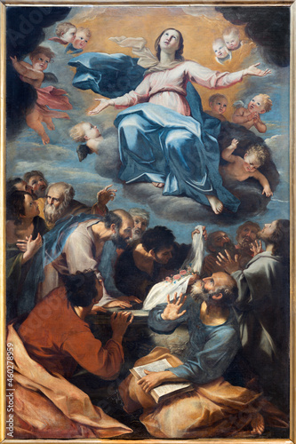 ROME, ITALY - AUGUST 31, 2021: The painting of Assumption in the church Santa Maria in Monticelli by Andrea Sacchi (1630).