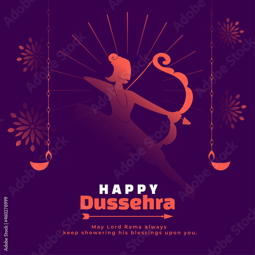 happy dussehra greeting card with lord rama with diya