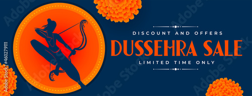 happy dussehra sale banner with realistic flowers