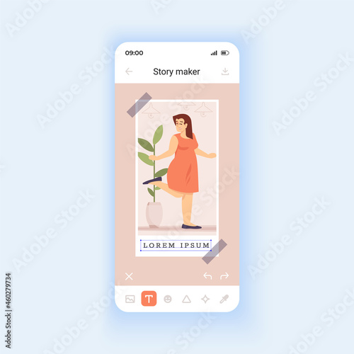 Photo editing daytime mode smartphone interface vector template. Social media content edit. Mobile app page design layout. Filters for images screen. Flat UI for application. Phone display