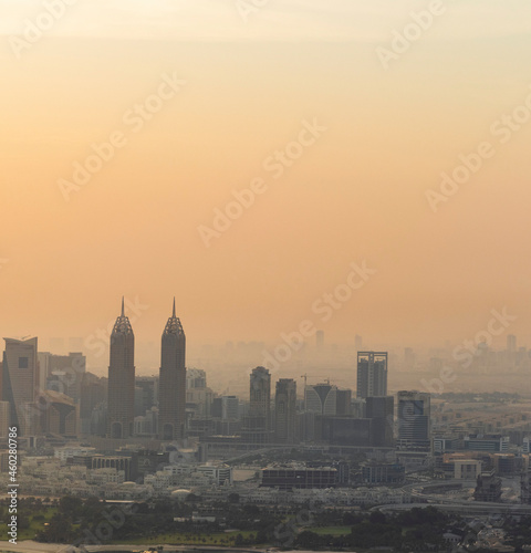 Dubai, UAE - 09.24.2021 Dubai city skyline on early morning hour. Urban © Four_Lakes
