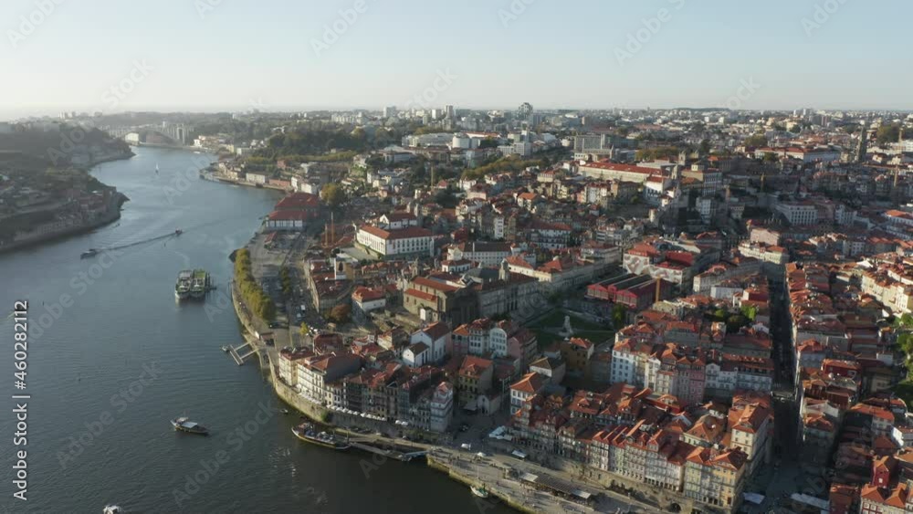 Porto. Portugal. The second largest metropolis of Portugal as seen from above. Aerial view of old town on the hills overlooking the Douro River. High quality 4k footage Porto. Portugal. The second largest metropolis of Portugal as seen from above. Aerial view of old town on the hills overlooking the Douro River. High quality 4k footage