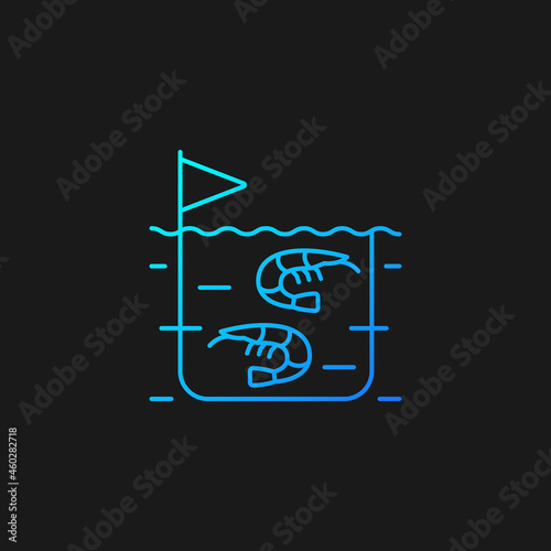 Shrimp farming gradient vector icon for dark theme. Prawn commercial production and breeding. Seafood industry. Thin line color symbol. Modern style pictogram. Vector isolated outline drawing