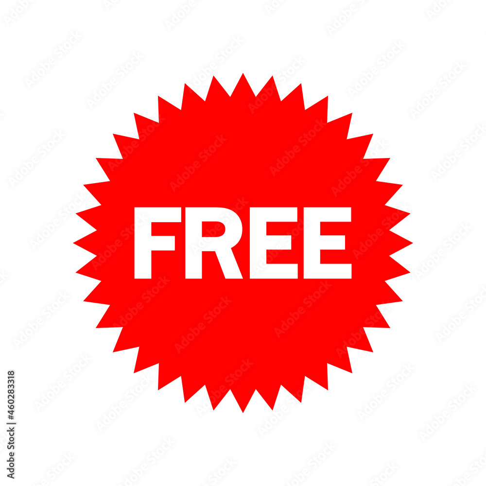 Free vector icon. Red badge sticker illustration sign. Promotion and advertising symbol or logo. Free vector icon. Red badge sticker illustration sign. Promotion and advertising symbol or logo.