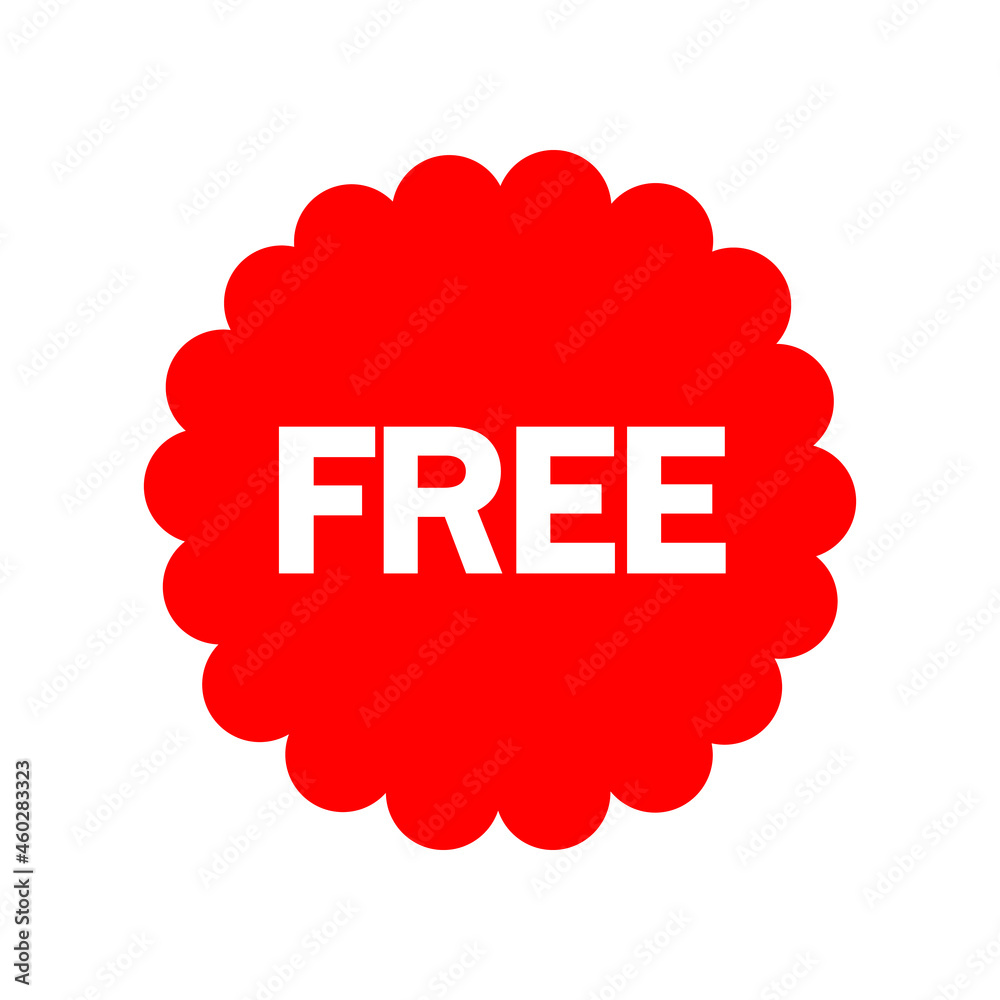 Free vector icon. Red badge sticker illustration sign. Promotion and advertising symbol or logo. Free vector icon. Red badge sticker illustration sign. Promotion and advertising symbol or logo.