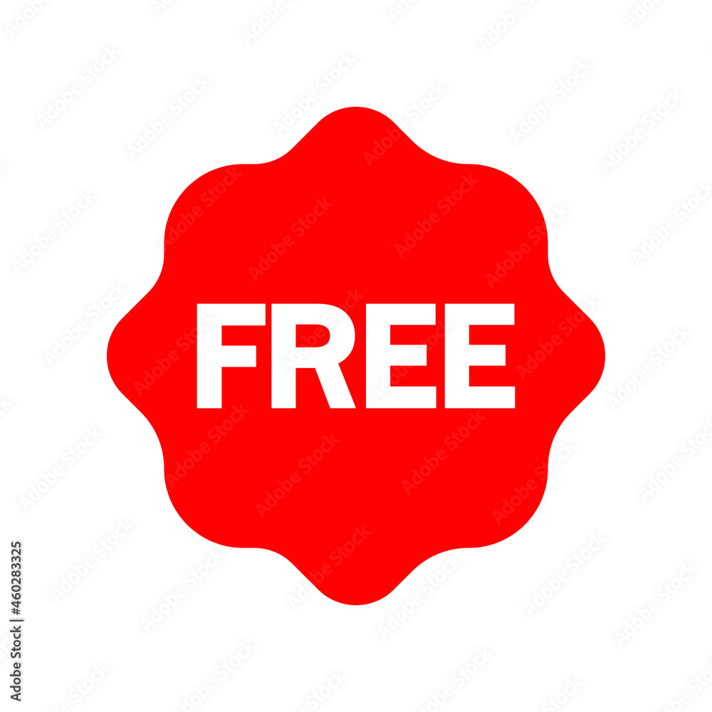 Free vector icon. Red badge sticker illustration sign. Promotion and advertising symbol or logo. Free vector icon. Red badge sticker illustration sign. Promotion and advertising symbol or logo.