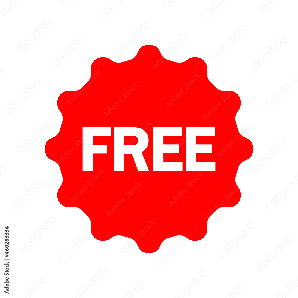 Free vector icon. Red badge sticker illustration sign. Promotion and advertising symbol or logo. Free vector icon. Red badge sticker illustration sign. Promotion and advertising symbol or logo.