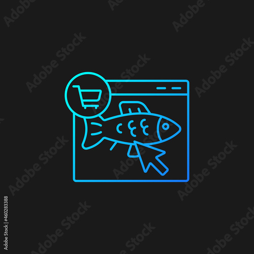 Online fish order gradient vector icon for dark theme. Purchase fresh seafood products on internet. Wide products range. Thin line color symbol. Modern style pictogram. Vector isolated outline drawing