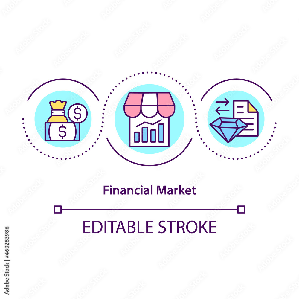 Financial market concept icon. Buying shares. Stock exchange. Financial securities trading abstract idea thin line illustration. Vector isolated outline color drawing. Editable stroke