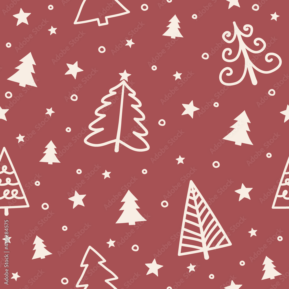Christmas pattern with hand drawn trees. Xmas wrapping paper concept. Vector Christmas pattern with hand drawn trees. Xmas wrapping paper concept. Vector