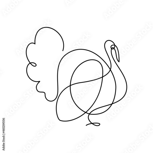 Turkey in continuous line art drawing style. Turkey bird strutting minimalist black linear design isolated on white background. Vector illustration