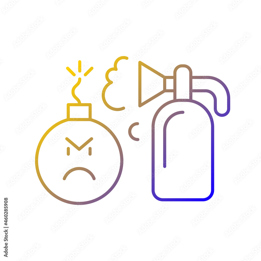 Extinguishing emotions gradient linear vector icon. Suppressing feelings that you experience. Critical thinking. Thin line color symbol. Modern style pictogram. Vector isolated outline drawing Extinguishing emotions gradient linear vector icon. Suppressing feelings that you experience. Critical thinking. Thin line color symbol. Modern style pictogram. Vector isolated outline drawing