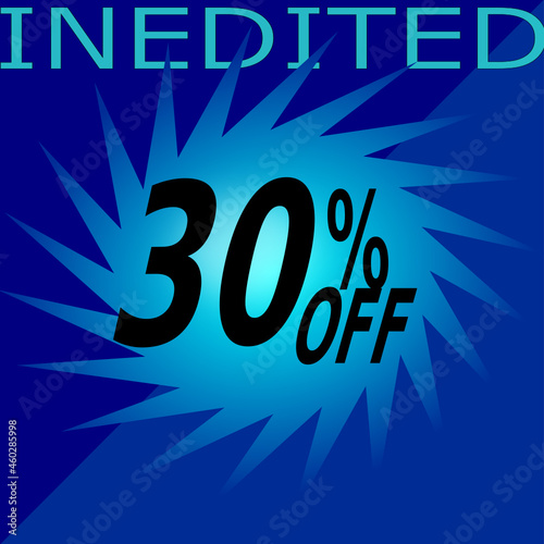 30 percent off. navy blue banner with star for promotions and offers.