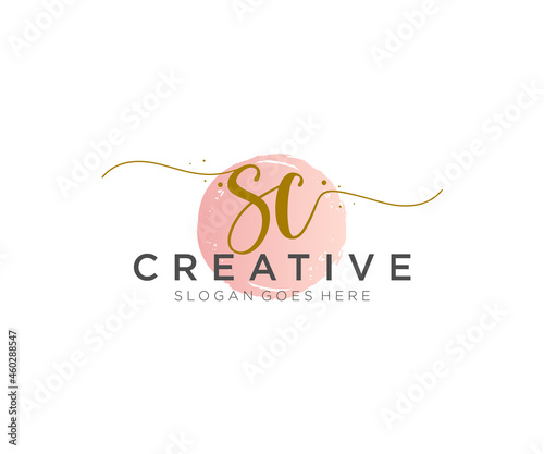 initial SC Feminine logo beauty monogram and elegant logo design, handwriting logo of initial signature, wedding, fashion, floral and botanical with creative template.