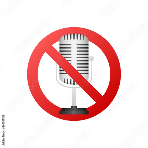 No recording sign. No microphone sign on white background. Vector illustration.