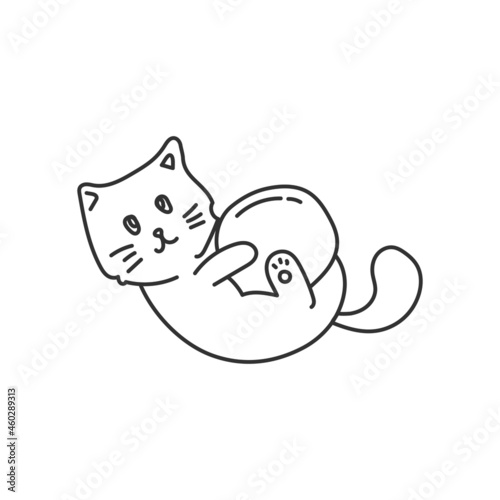 Cute Cat Play With Balloon Illustration Outline Vector Template