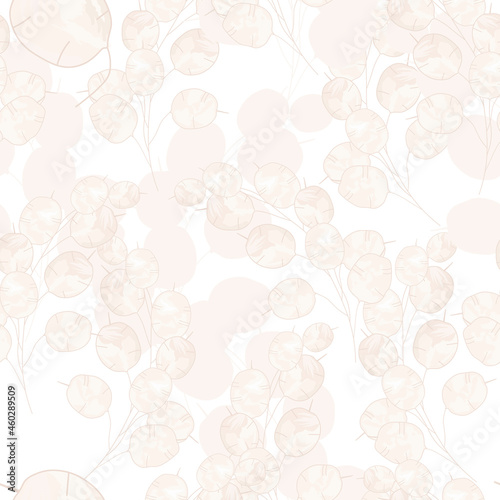 Vector illustration of the Lunaria. The endless pattern of silver leaves. For wrapping paper. Perfect for wallpaper, surface textures, text