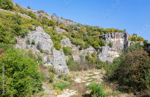 Rock formations in the canyon of Negovanka river near the village of Emen, Bulgaria photo
