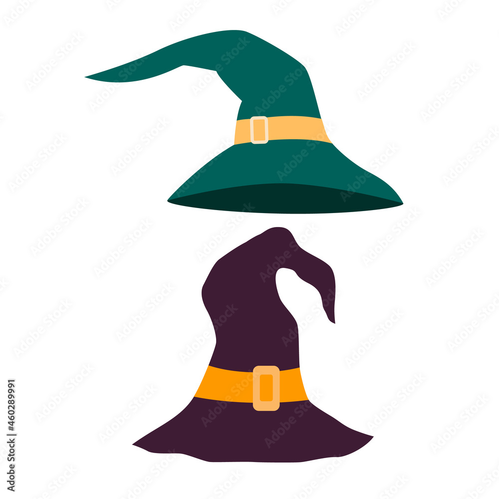Cartoon Halloween Witch Hats with buckle. Halloween concept. Cute illustration isolated on white background. Good for web and print. Cartoon Halloween Witch Hats with buckle. Halloween concept. Cute illustration isolated on white background. Good for web and print.