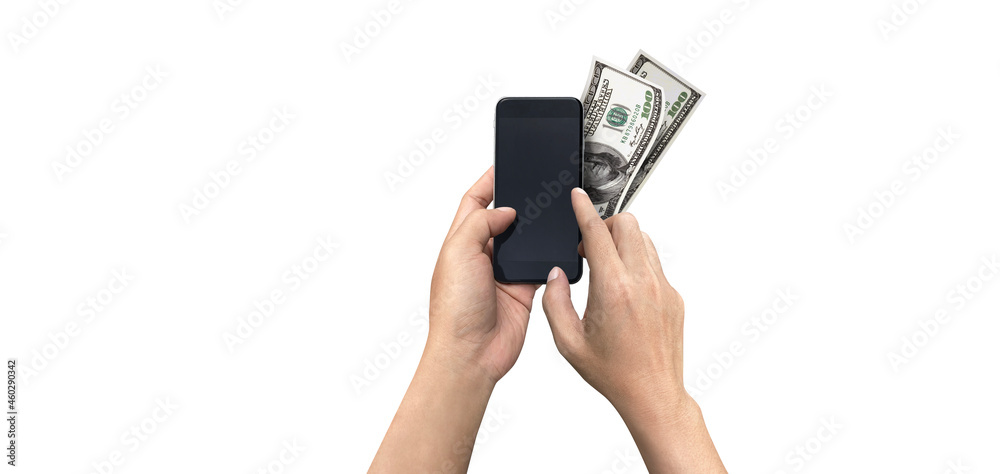 Blank screen of Mobile phone with hand holding phone isolated on white background. of free space for your copy, Clipping path. Blank screen of Mobile phone with hand holding phone isolated on white background. of free space for your copy, Clipping path.