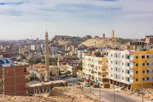 Top view of the roofs of houses and mosques in Hurghada