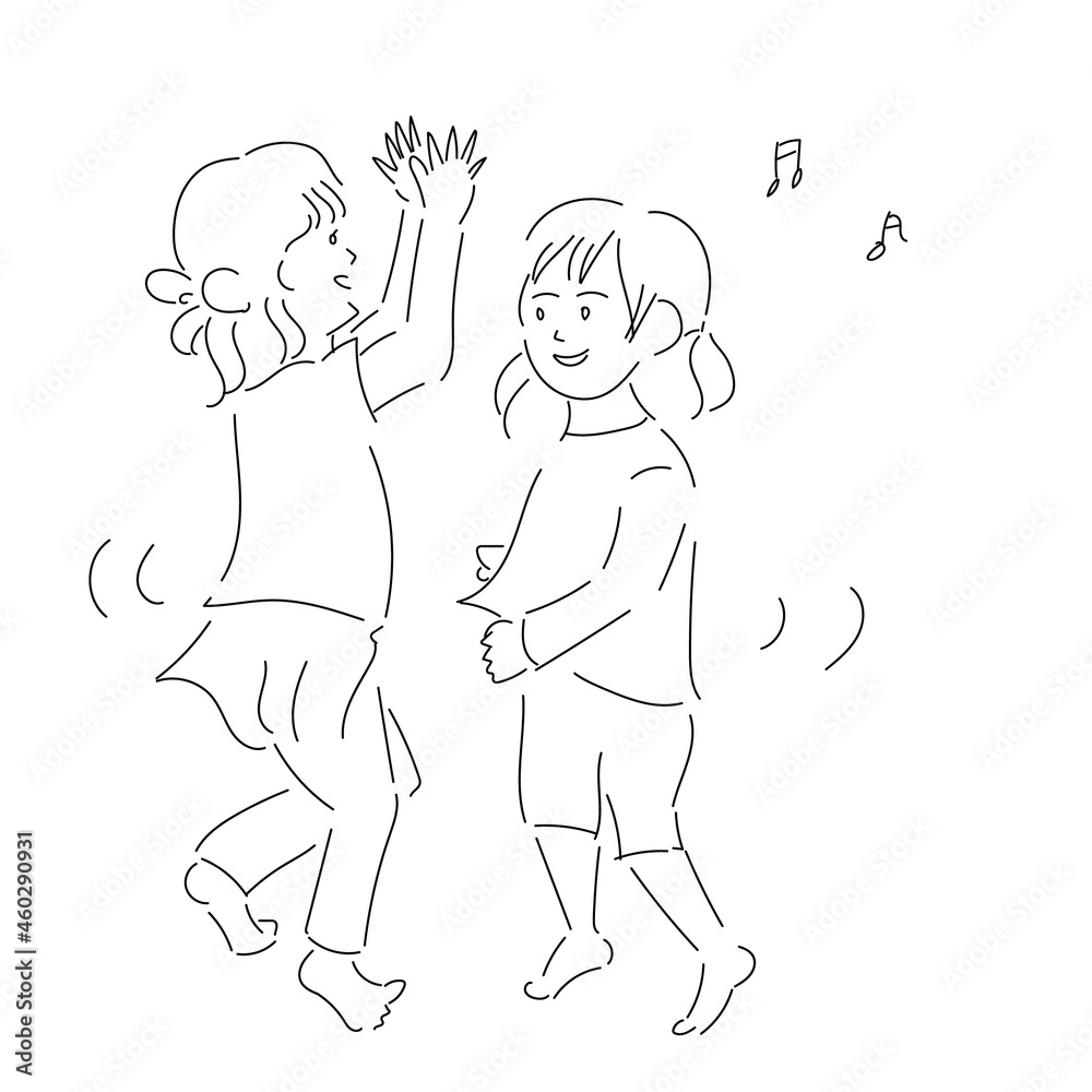 踊っている二人の子どもの手描きイラスト