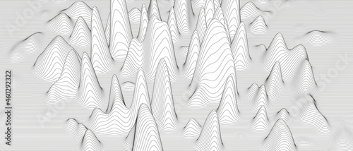 Abstract background with distorted line shapes on a white background. Monochrome sound line waves. photo