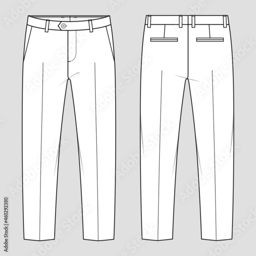 Suit trousers. Men's office wear. Vector technical sketch. Mockup template.