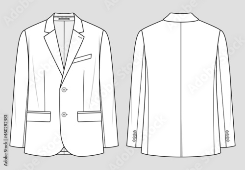 Suit jacket. Men's office wear. Vector technical sketch. Mockup template. photo