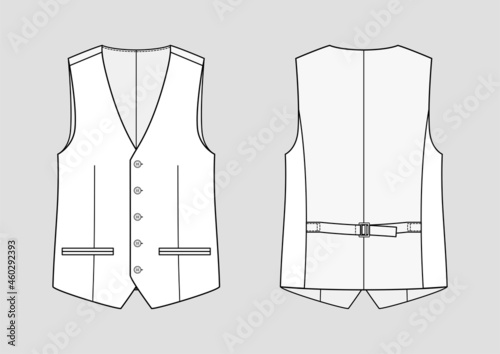 Suit waistcoat. Men's office wear. Vector technical sketch. Mockup template.