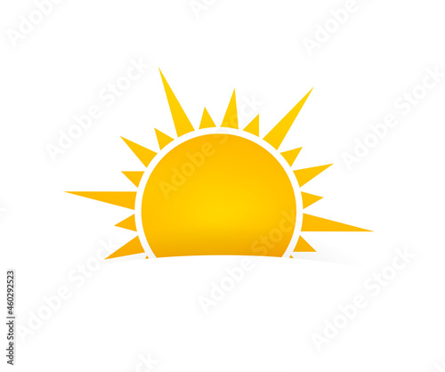Realistic sun icon for weather design on white background.