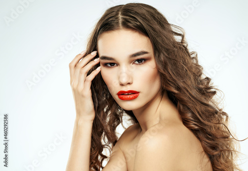 beautiful woman bare shoulders isolated background